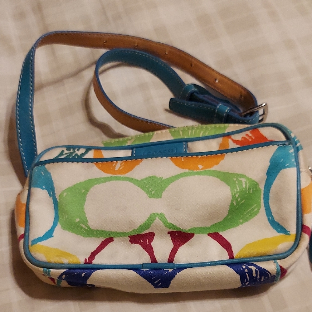 Coach Multicolor Wristlet with Blue Trim